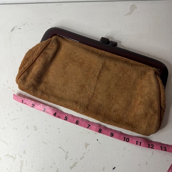 Vintage Brown Genuine Suede Leather Clutch Purse w/ Leucite Closure Bag 1970s - Picture 2 of 7